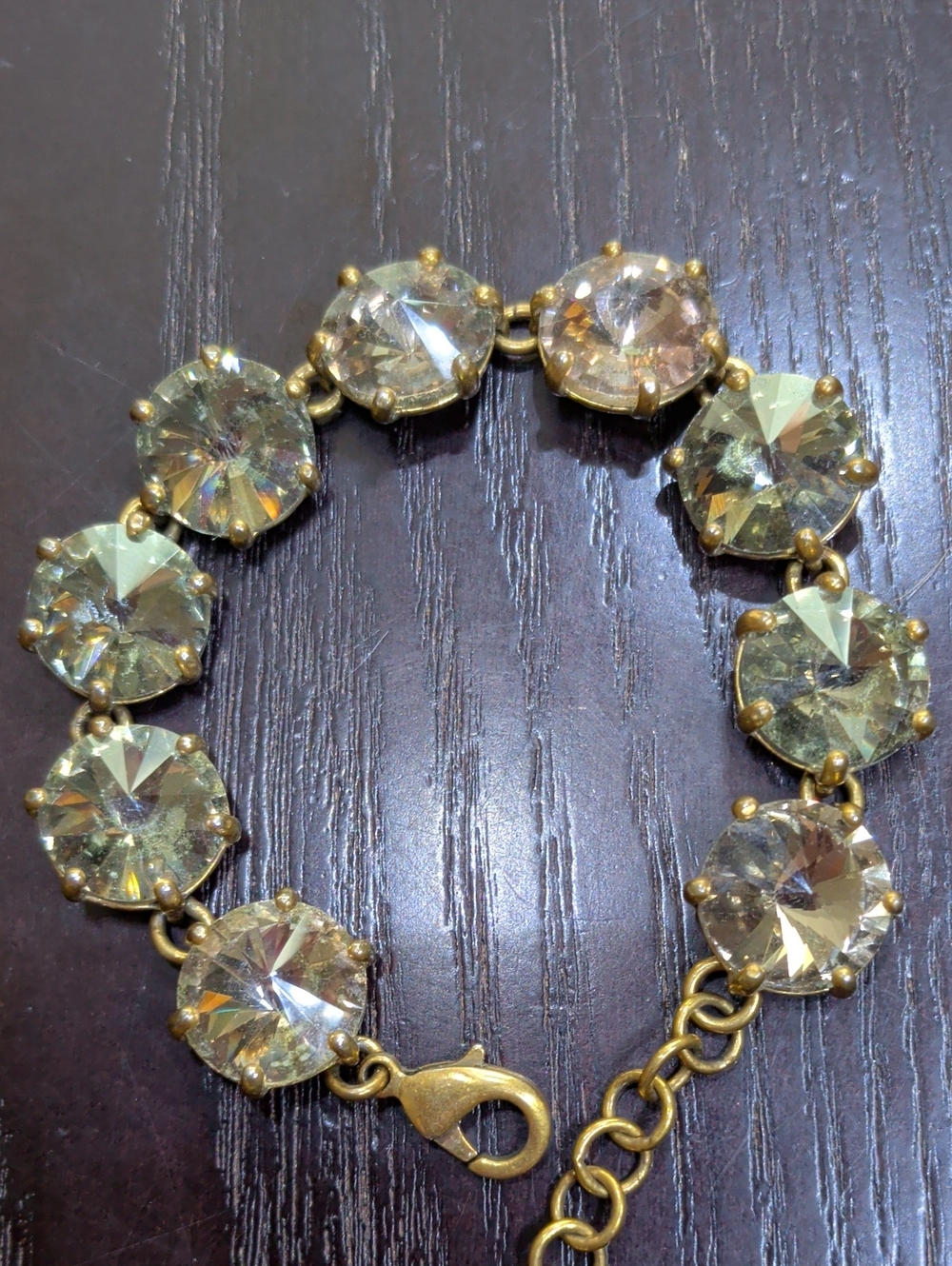 Stella And Dot Vintage Gold-Tone Sparkling Grey Crystal Round Link Bracelet